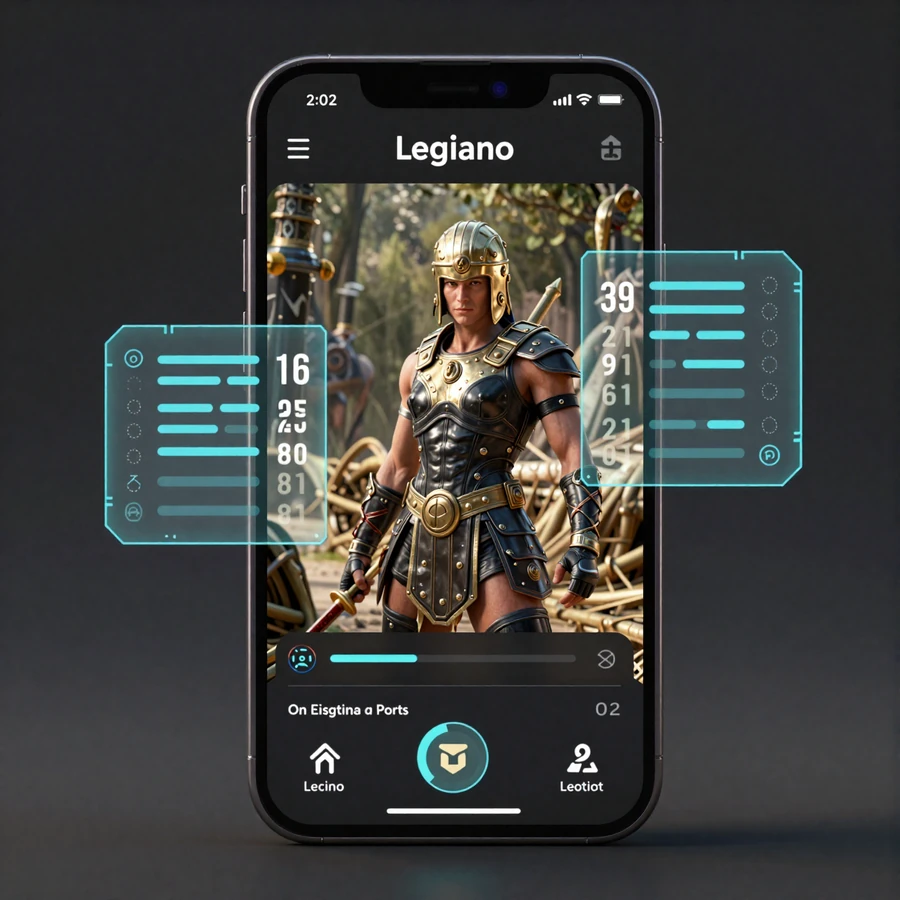 Smartphone mit Legiano Sportwetten Live-Quoten in Cyber-Gladiator-Optik
