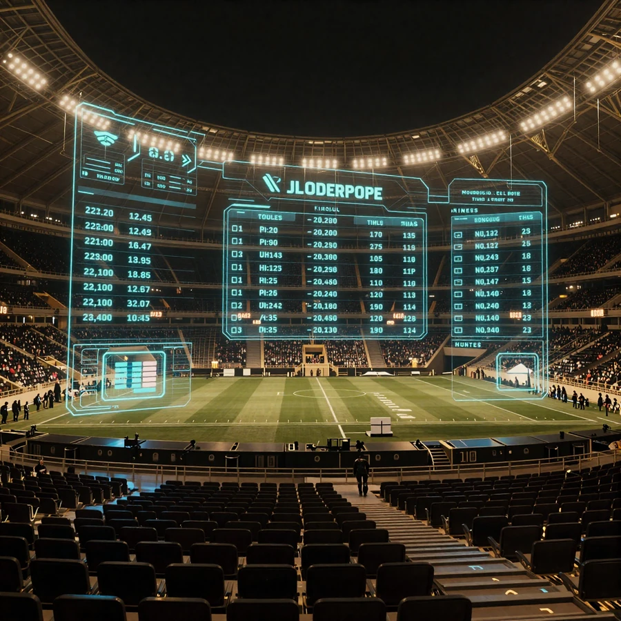 Holographische Sportwetten-Arena mit Live-Quoten im Cyber-Stil