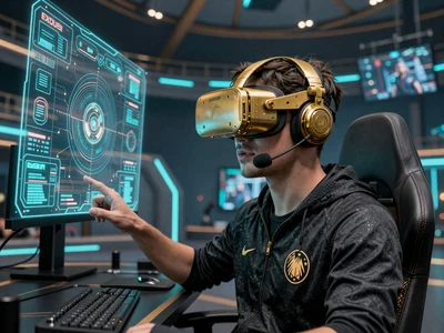 Cyber-Gladiator-eSports-Gamer mit VR-Headset f&uuml;r Legiano eSports-Wetten