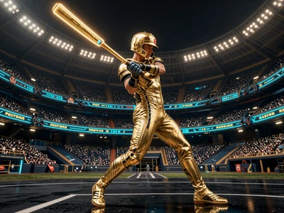 Cyber-Gladiator-Baseball-Spieler im holografischen Stadion f&uuml;r Legiano MLB-Wetten